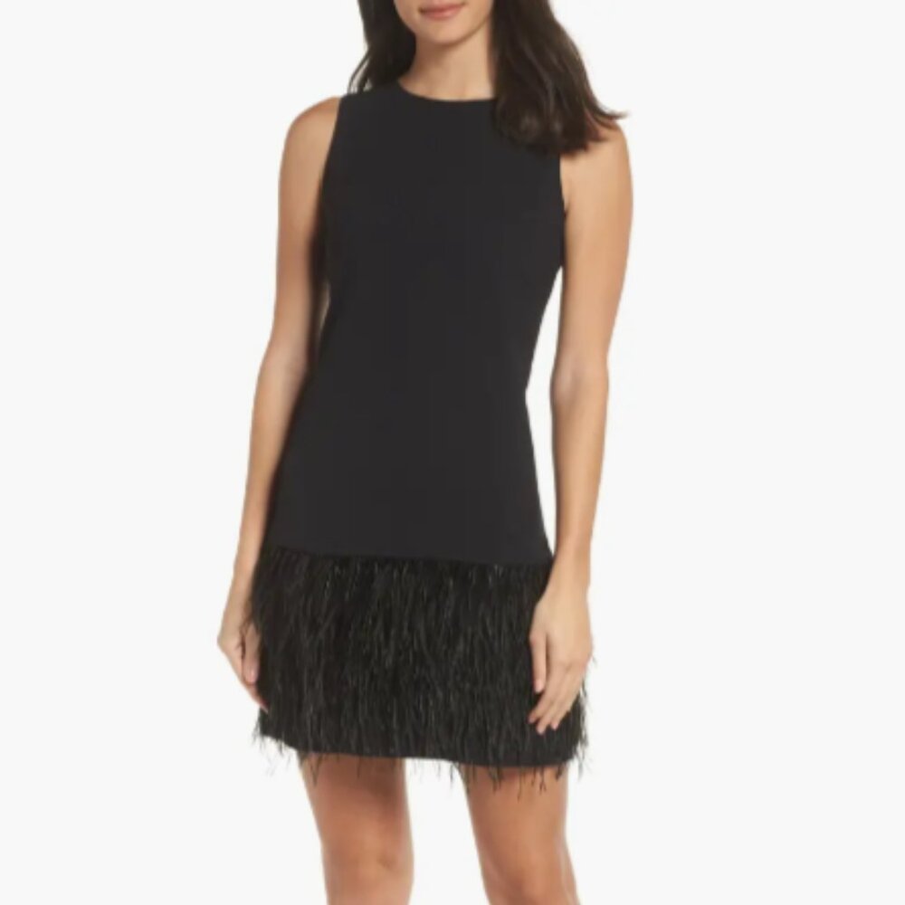 Sam Edelman Black Feather Hem Sheath Dress
